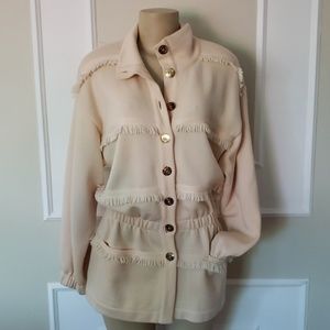 Escada nude wool fringe long sweater with waist